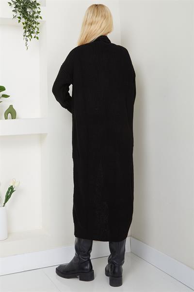Şal Yaka Cepli Triko Hırka Siyah SS2534