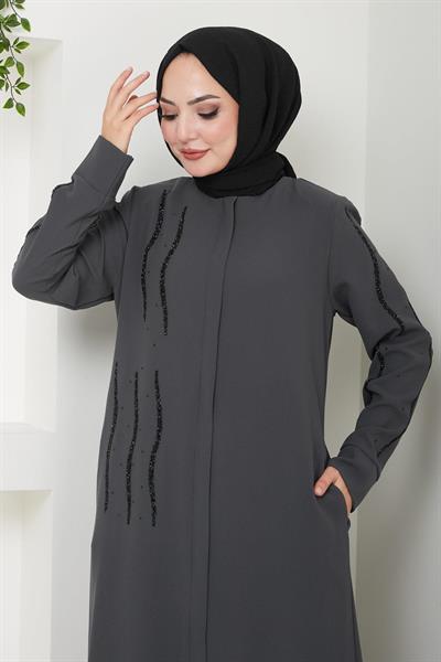 Sevgi Taşlı Ferace Gri HM2481