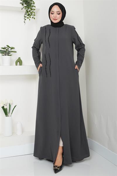 Sevgi Taşlı Ferace Gri HM2481
