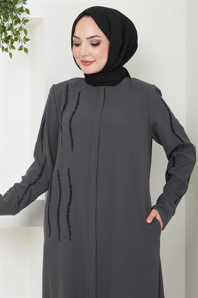 Sevgi Taşlı Ferace Gri HM2481