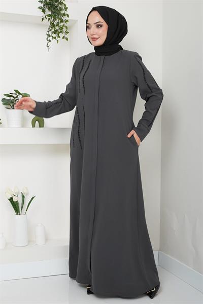 Sevgi Taşlı Ferace Gri HM2481