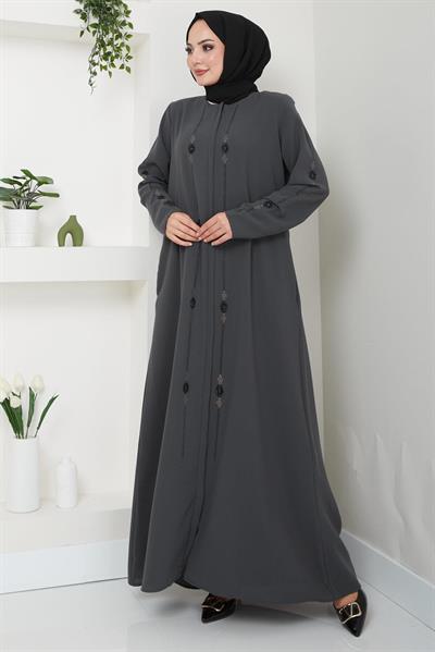 Simge Taşlı Ferace Füme HM2480