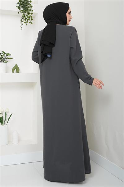 Simge Taşlı Ferace Füme HM2480
