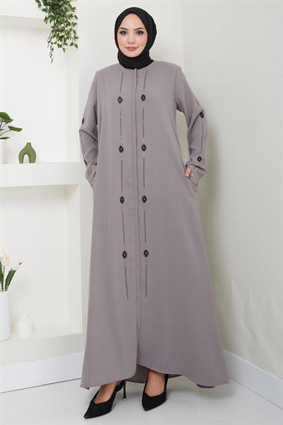 Simge Taşlı Ferace Gri HM2480