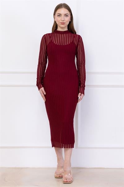 Transparan Elbise Astarlı Bordo SS2745