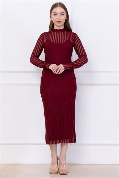Transparan Elbise Astarlı Bordo SS2745