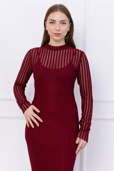 Transparan Elbise Astarlı Bordo SS2745