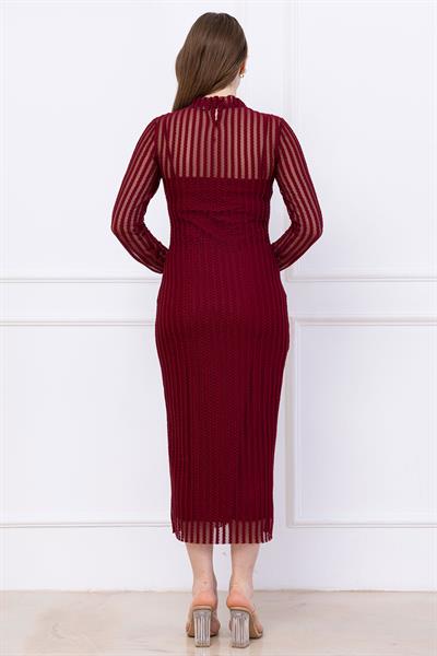 Transparan Elbise Astarlı Bordo SS2745