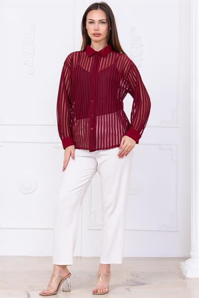 Transparan Gömlek Bordo SS2746