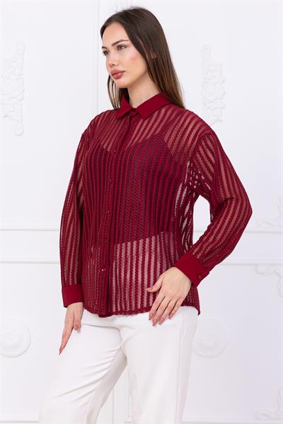 Transparan Gömlek Bordo SS2746