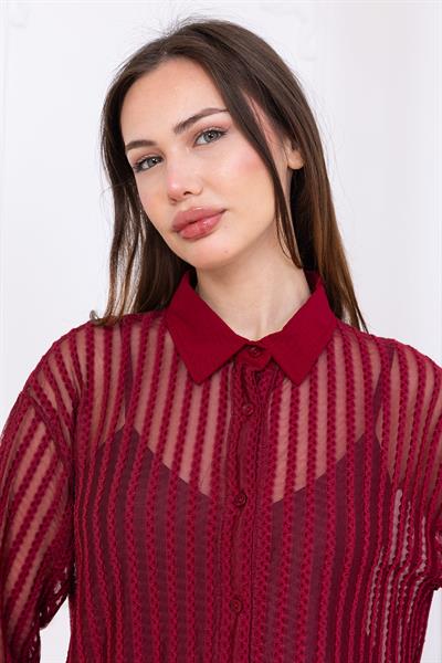 Transparan Gömlek Bordo SS2746