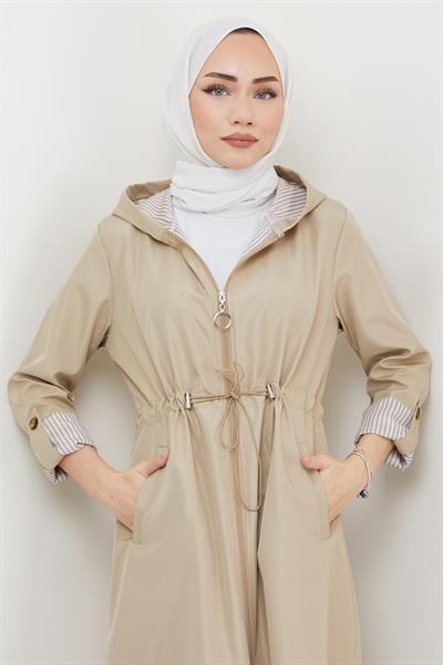 Uzun Fermuarlı Trençkot Bej SS2332