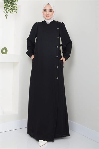 Yandan Bağlamalı Yazlık Ferace Siyah HM2388