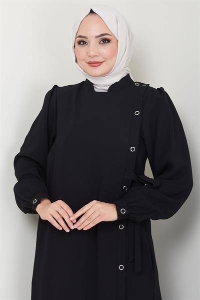 Yandan Bağlamalı Yazlık Ferace Siyah HM2388
