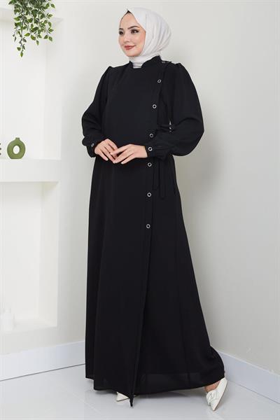 Yandan Bağlamalı Yazlık Ferace Siyah HM2388