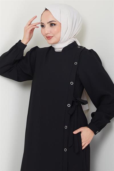 Yandan Bağlamalı Yazlık Ferace Siyah HM2388