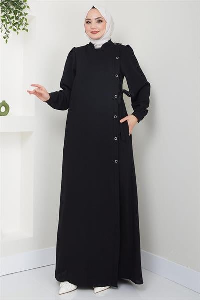 Yandan Bağlamalı Yazlık Ferace Siyah HM2388