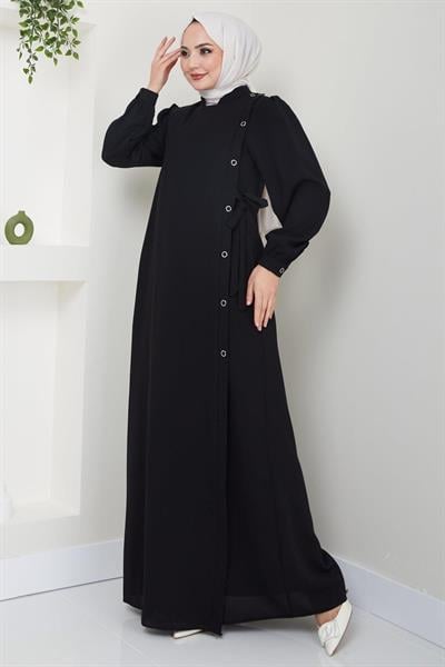 Yandan Bağlamalı Yazlık Ferace Siyah HM2388