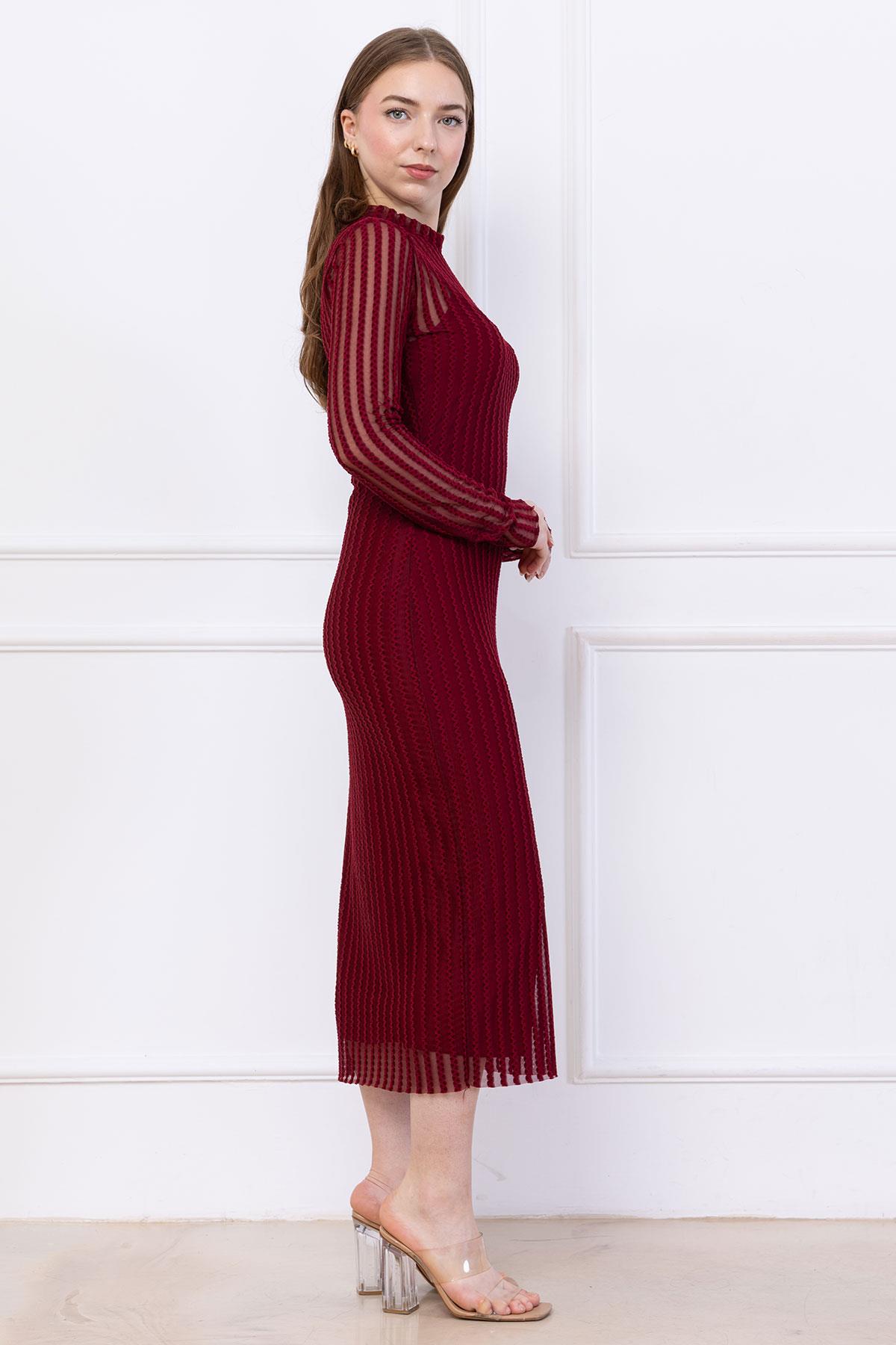 Transparan Elbise Astarlı Bordo SS2745