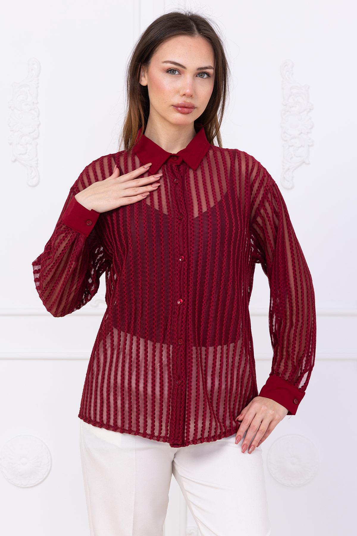 Transparan Gömlek Bordo SS2746