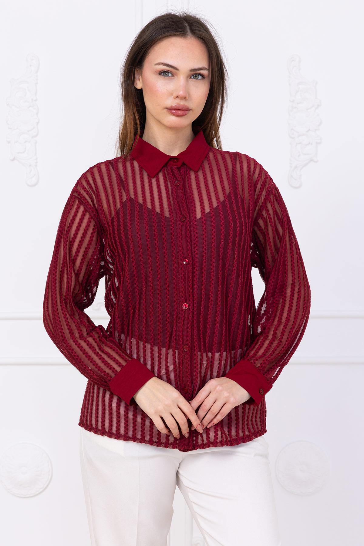 Transparan Gömlek Bordo SS2746