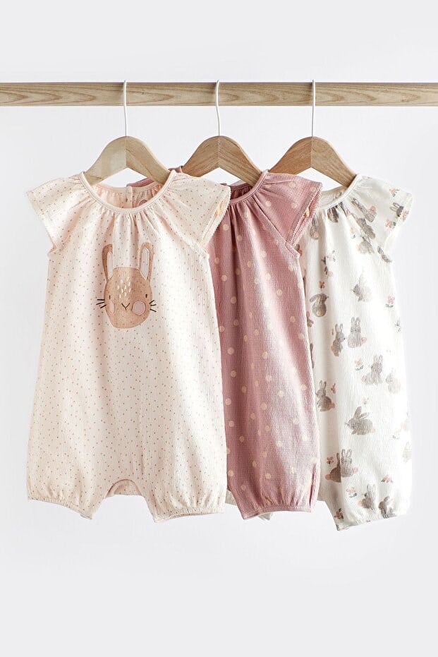 Next Baby Kız Çocuk % 100 Pamuklu Pembe Tavşancık Desenli Uyku Tulumu 3’lü Set