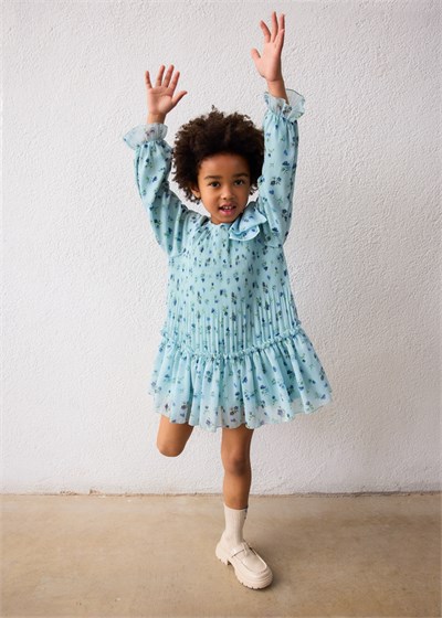 Mayoral Kız Çocuk Elbisesi Uzun Kollu Açık Mavi