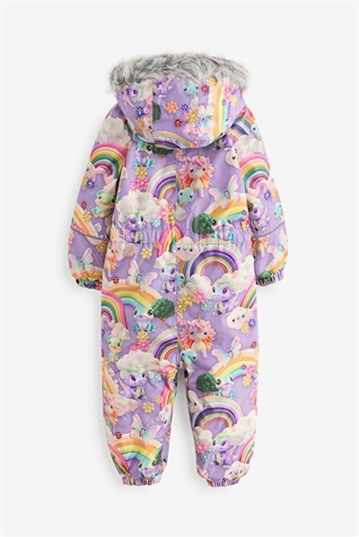 Next Baby Kız Çocuk Su Geçirmez Suni Kürk Süslemeli Baskılı Mor Unicorn Kar Tulumu