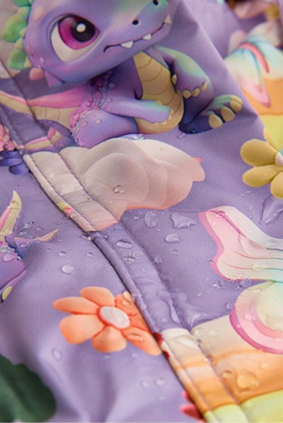 Next Baby Kız Çocuk Su Geçirmez Suni Kürk Süslemeli Baskılı Mor Unicorn Kar Tulumu