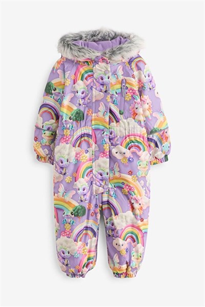 Next Baby Kız Çocuk Su Geçirmez Suni Kürk Süslemeli Baskılı Mor Unicorn Kar Tulumu