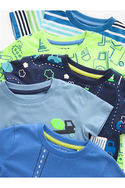 Next Baby Mavi/Yeşil Kısa Kollu Erkek Bebek & Çocuk Tişörtler 5li Paket