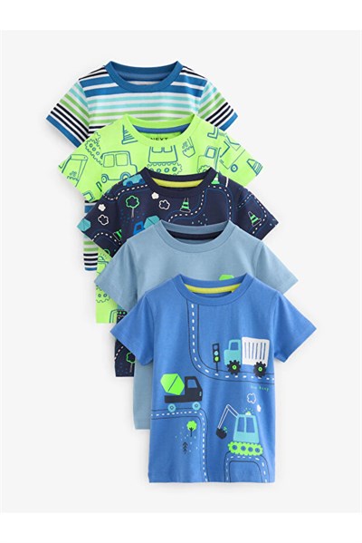 Next Baby Mavi/Yeşil Kısa Kollu Erkek Bebek & Çocuk Tişörtler 5li Paket
