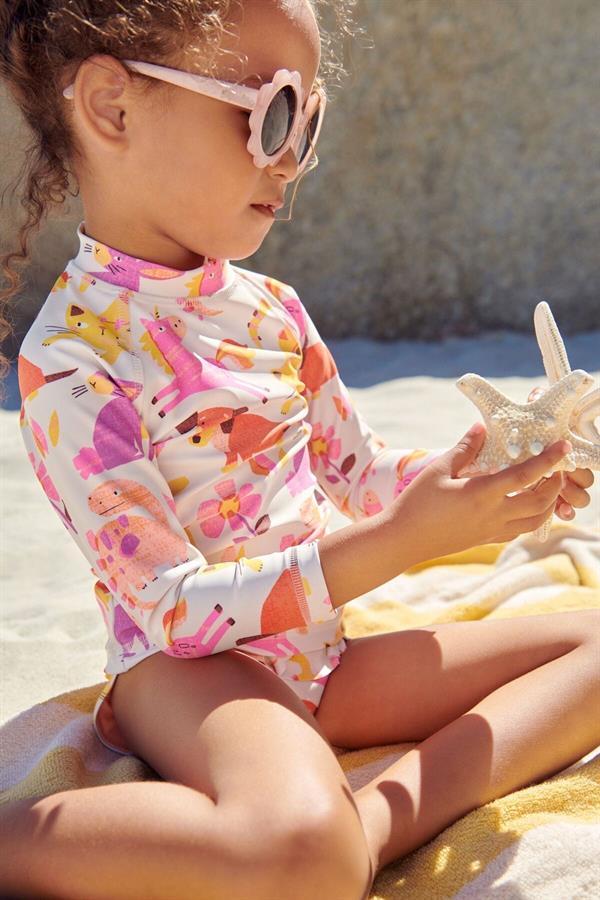 Pembe Unicorn Desenli Sunsafe UPF +50’Güneş Korumalı Mayo Alt Üst Set