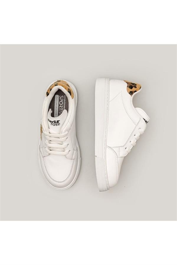 Star Deri Sneaker Beyaz Gold Leopar