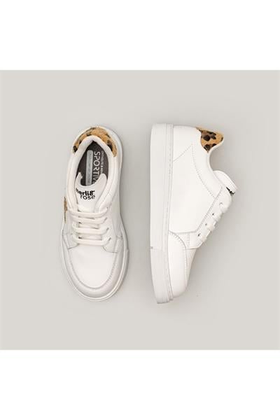 Star Deri Sneaker Beyaz Gold Leopar