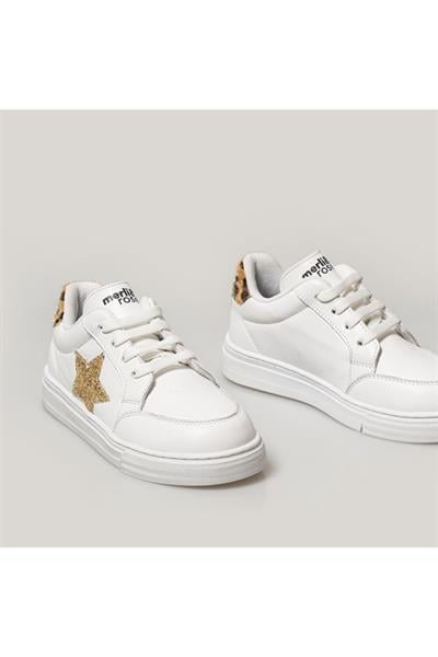 Star Deri Sneaker Beyaz Gold Leopar