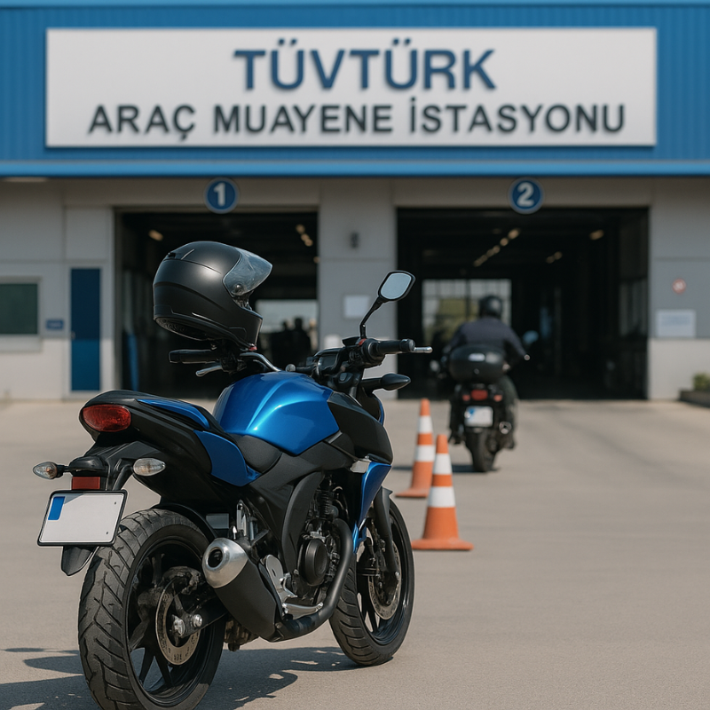 2025 yılında TÜVTÜRK motosiklet muayene istasyonunda sıra bekleyen motosiklet