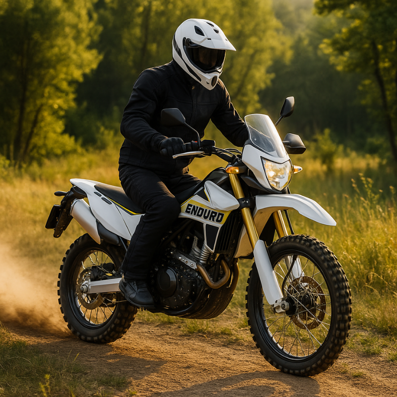 Enduro motosiklet sürücüsü dağlık arazi parkurunda sürüş yaparken