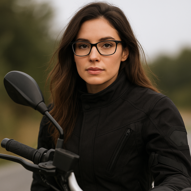 Gözlük kullanan motosiklet sürücüsü modüler kask takarken