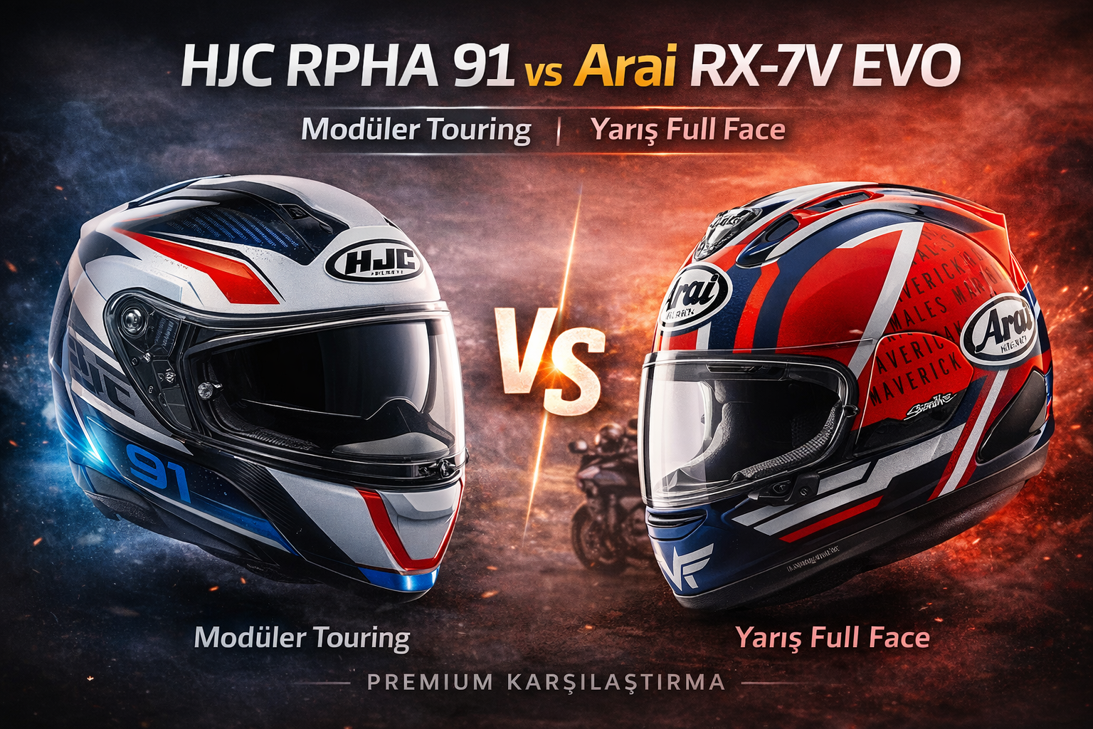 HJC RPHA 91 Rafino MC21 ve Arai RX-7V EVO premium kask karşılaştırması modüler vs full face