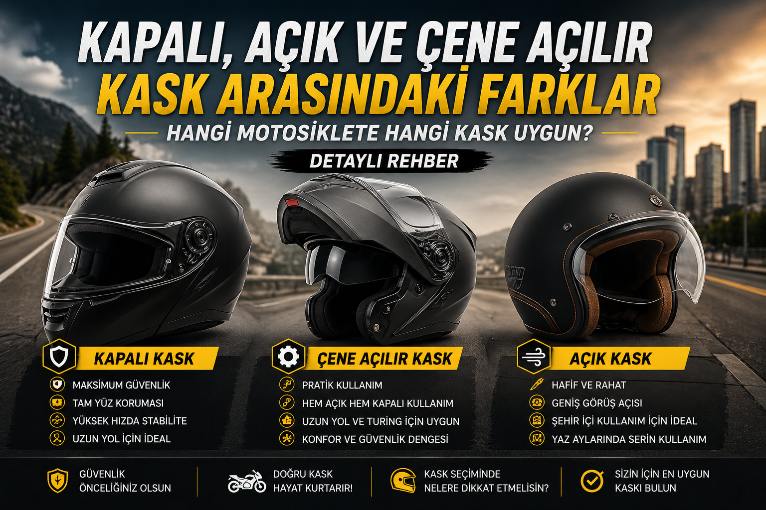 kapalı açık ve çene açılır motosiklet kaskları karşılaştırma rehberi