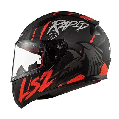 LS2 RAPID RAVEN MATT BLACK WHITE RED KASK