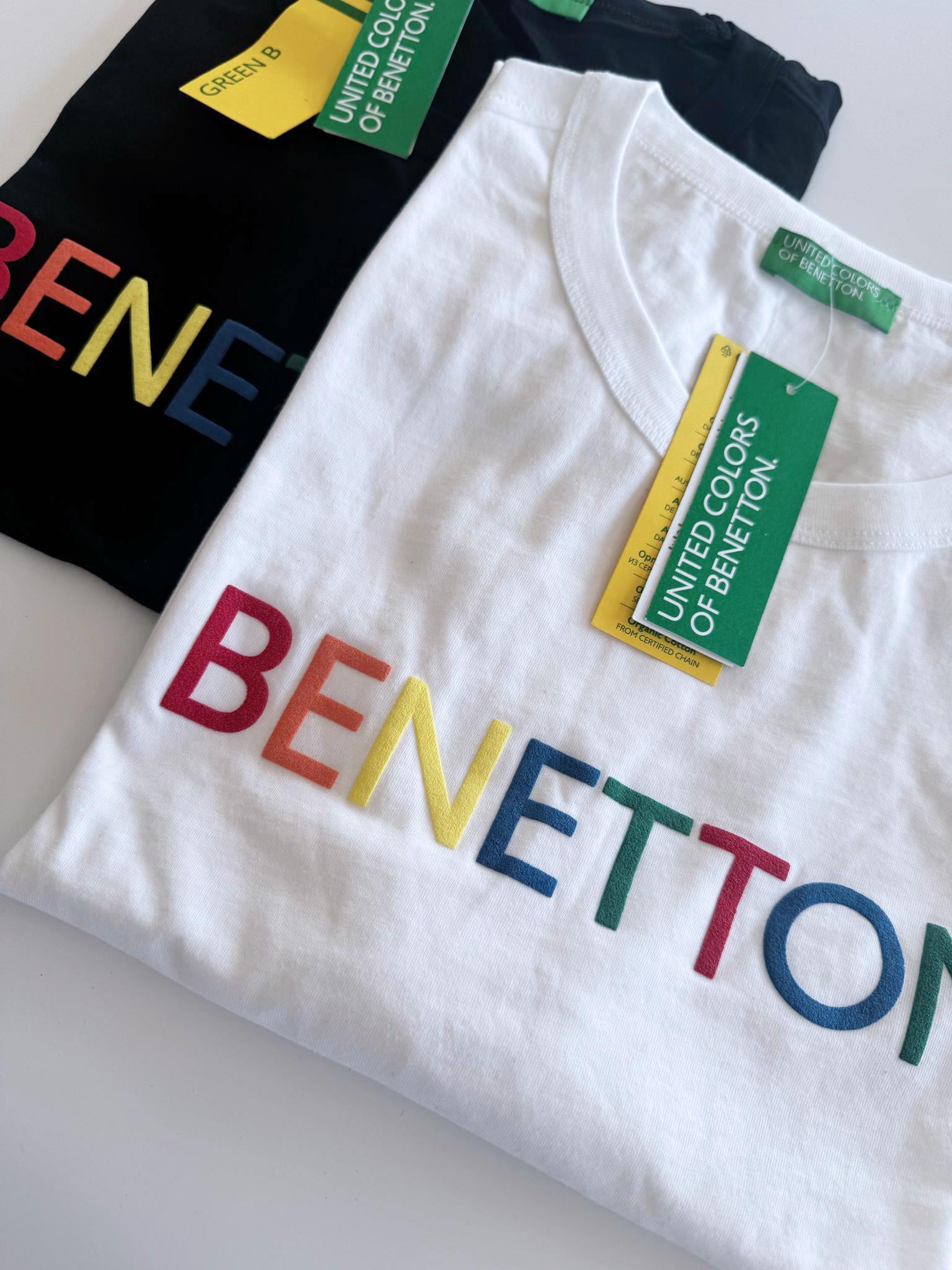 Benetton Beyaz Erkek Baskılı Erkek T-Shirt Bisiklet Yaka Basic