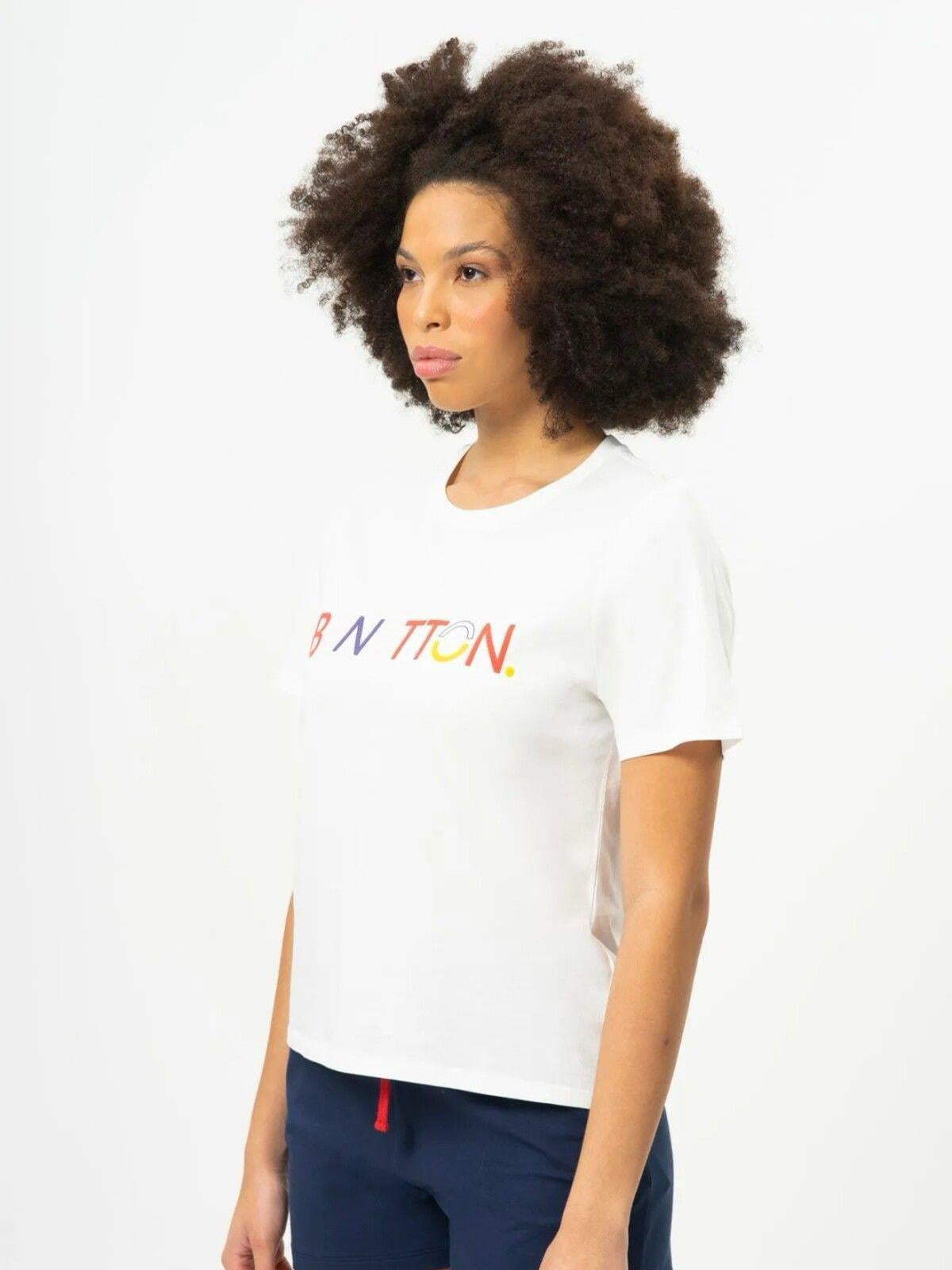 Benetton Ekru Baskılı Kadın Kısakol T-Shirt