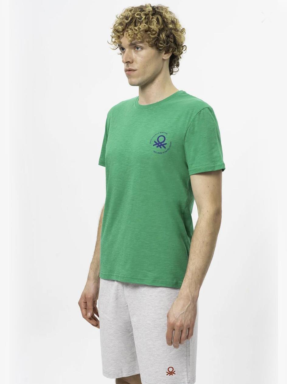 Benetton Yeşil Erkek T-Shirt Bisiklet Yaka Basic