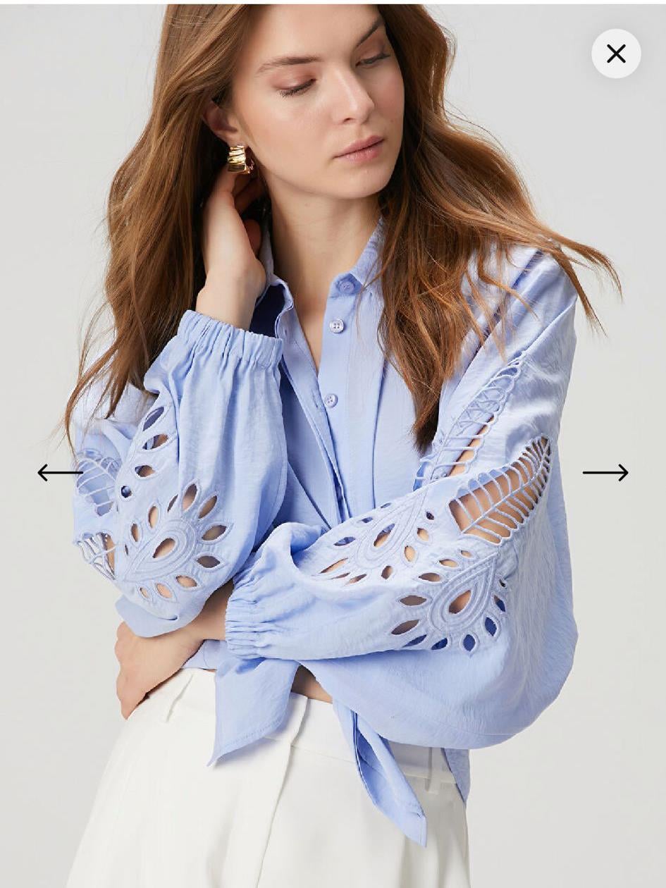 BYMN Bayan NAKISLI Mavi Gömlek