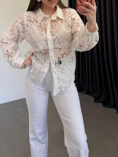 PKYL Beyaz Dantel Gömlek