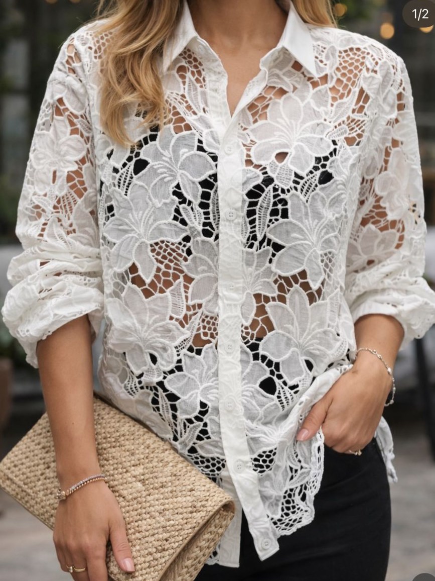 PKYL Beyaz Dantel Gömlek