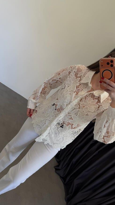 PKYL Beyaz Dantel Gömlek