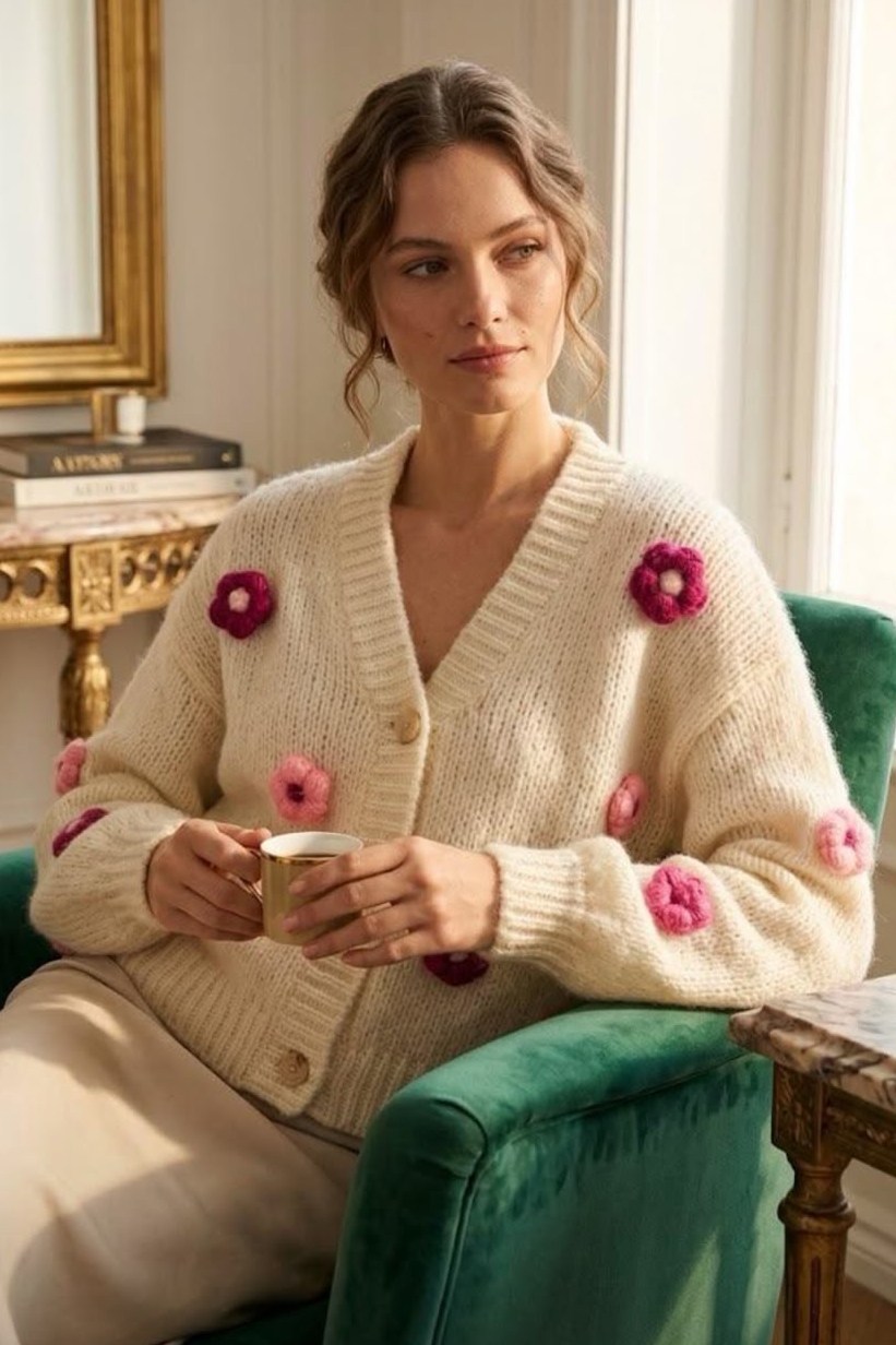 Reserved Çiçekli Hırka